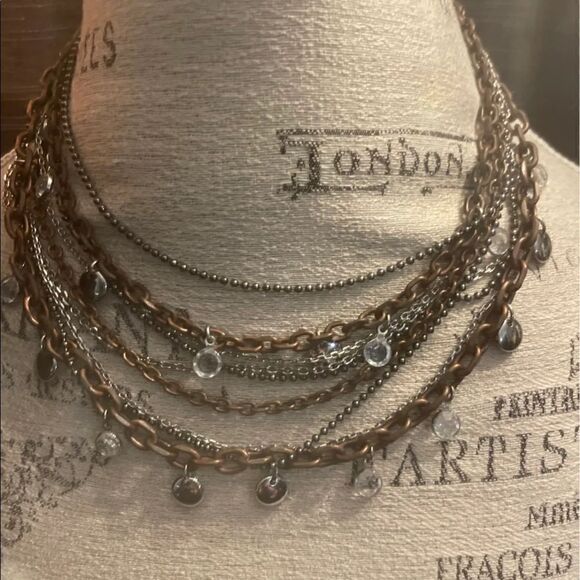 Lia Sofia wayfarer multi chain convertible necklace crystal silver bling - Picture 6 of 7